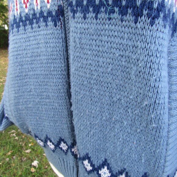 Men's Knit Christmas Cardigan Ugly Sweater Blair Blue Zip Pockets Reindeer XL - Picture 6 of 7